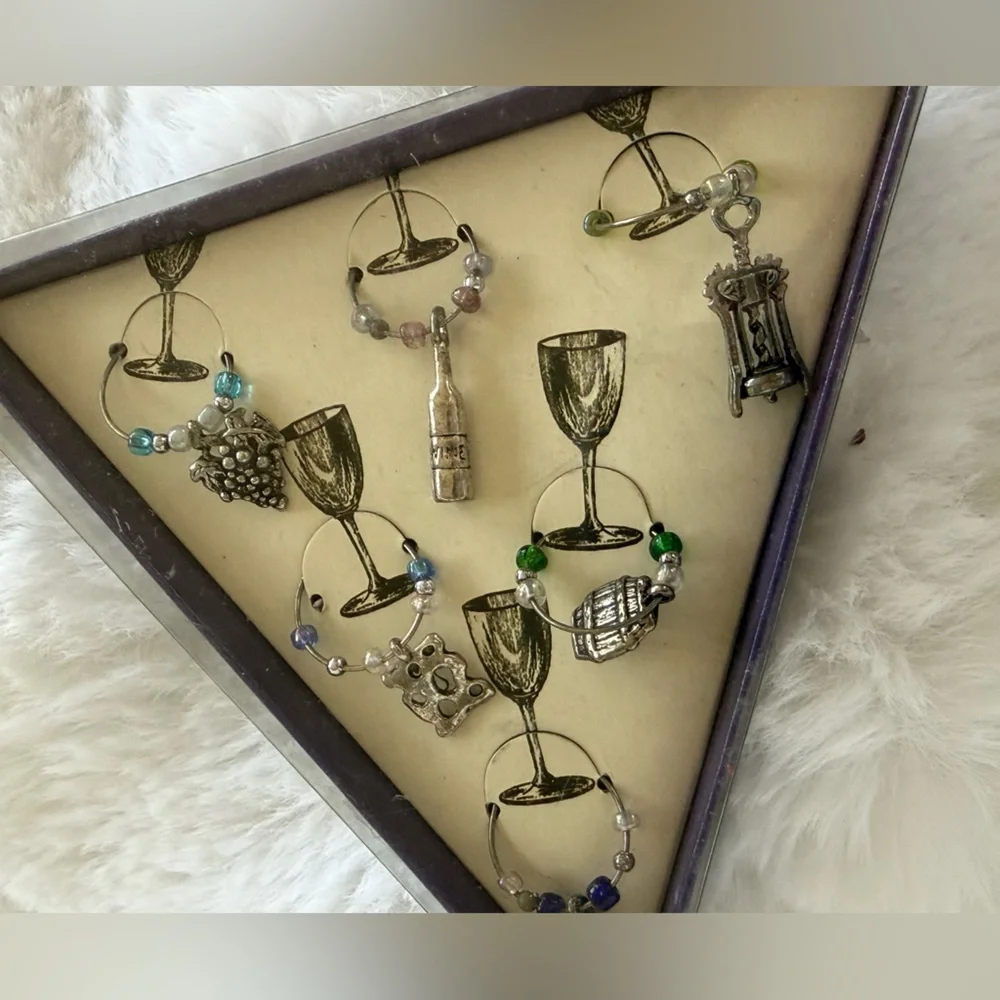 Wine Glass Charm Set with Blue, Green, Silver Accents